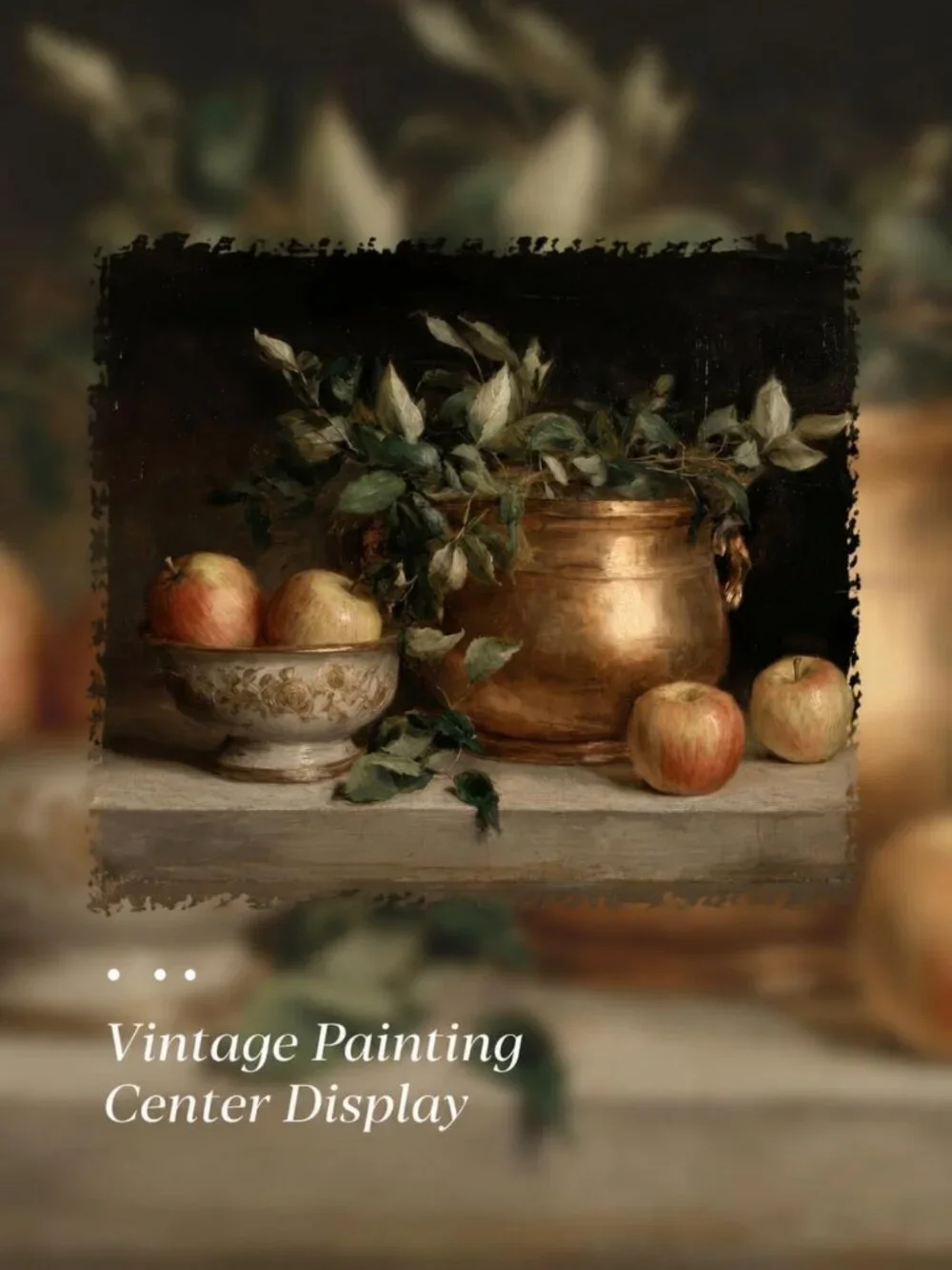 Vintage Apple Still Life Wall Art - Gold Framed Canvas Decor for Kitchen
